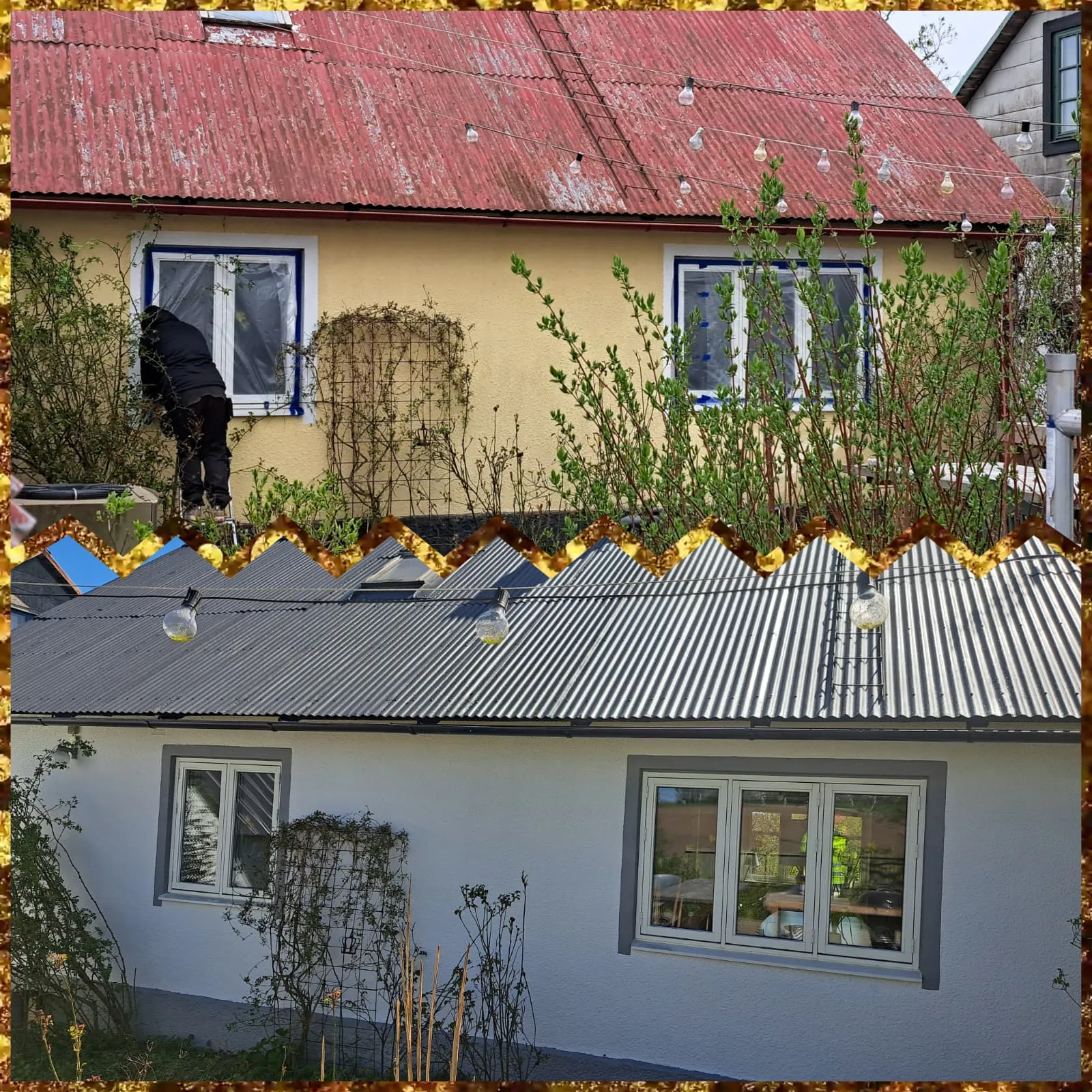 Villa med mörkt tak och svart fasad